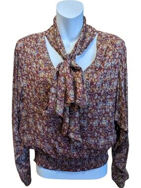 Ramy Brook Tie-Neck Blouse In Burgundy Paisley
